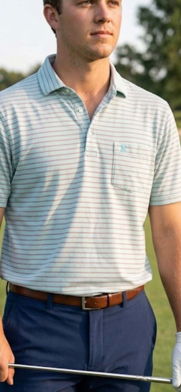 Small - B. Draddy USA Striped Short Sleeve Polo Shirt Pocket MPCC